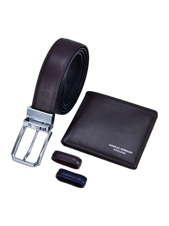 Nappa Leather Wallet & Full Nappa Belt (Silver Buckle) Gift Set 
